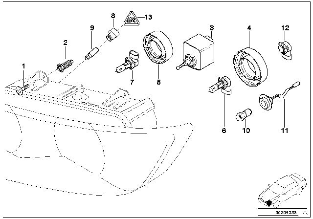 2002 BMW Z3 Single Components For Headlight Diagram