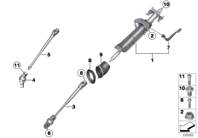 2011 BMW X3 Steering Column Mechanical Adjustable / Mounting Parts Diagram