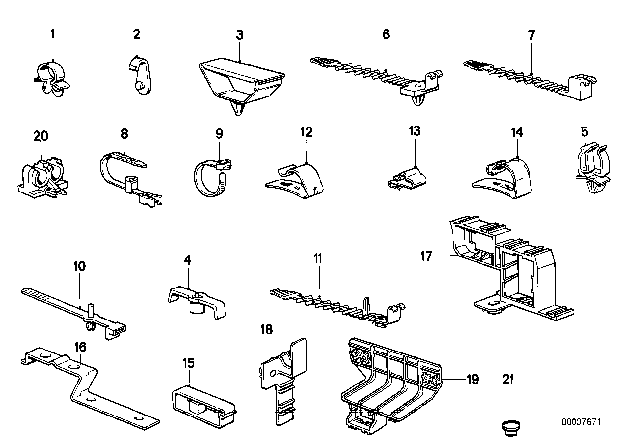 1988 BMW 325i Cable Clamps / Cable Holder Diagram