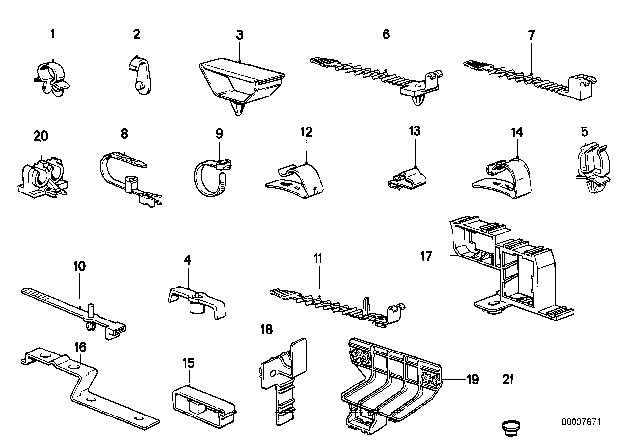 1984 BMW 325e Cable Clamps / Cable Holder Diagram