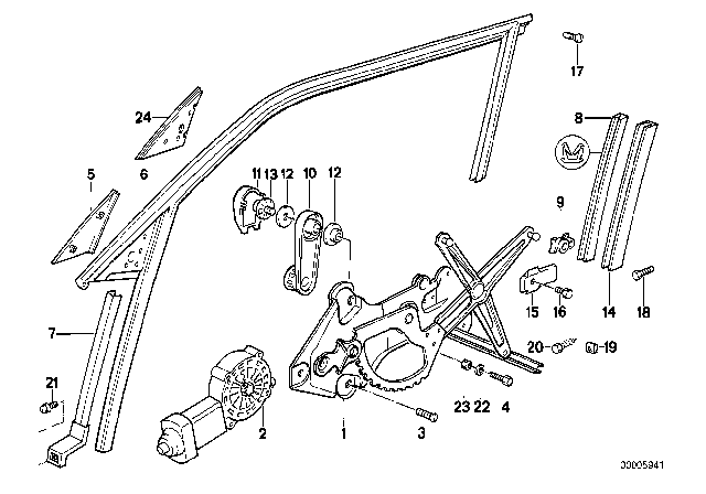 1992 BMW 535i Door Window Lifting Mechanism Diagram 1