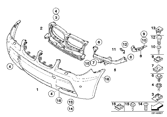 2005 BMW X3 Centre Inlay Front Bumper Diagram for 51113414306