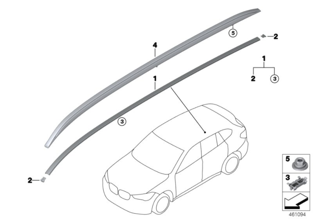 2020 BMW X1 End Cap Roof Trim Strip Roof Rear Left Diagram for 51137442741