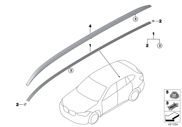 2020 BMW X1 Roof Moulding / Roof Rail Diagram