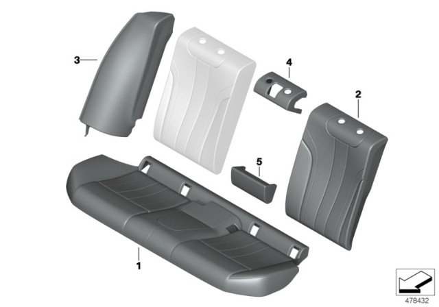 2018 BMW 530e Rear Seat Upholstery And Cover Lines Diagram