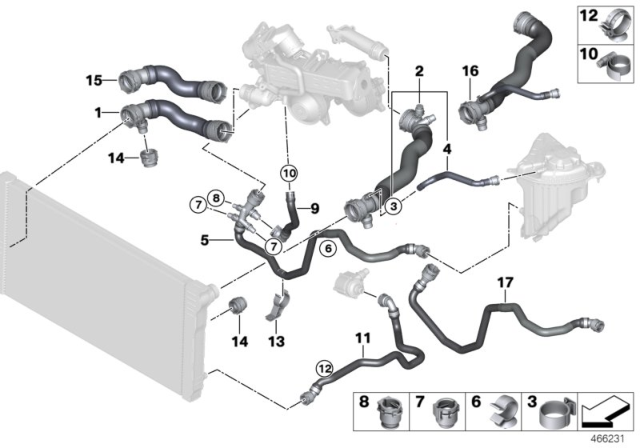 2015 BMW 535d xDrive Cooling System Coolant Hoses Diagram 1