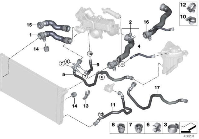 2015 BMW 535d Cooling System Coolant Hoses Diagram 1