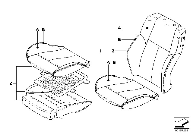 2010 BMW 650i Individual Sports Seat Cover, Front Diagram