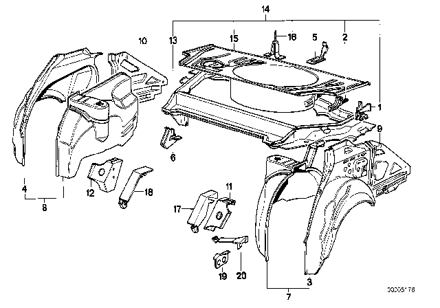 1990 BMW 735i Floor Panel Trunk / Wheel Housing Rear Diagram