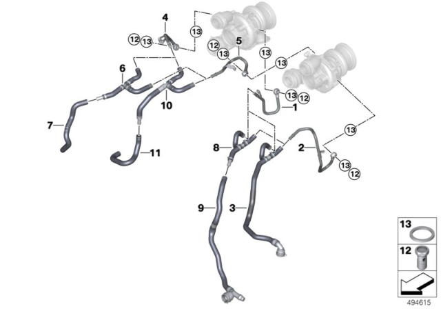 2016 BMW 650i Cooling System Exhaust Turbocharger/SCR Diagram