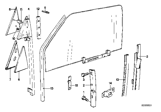 1977 BMW 320i Left One-Piece Window Guide Diagram for 51321888059