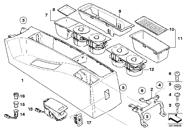 2008 BMW X3 Rubber Insert, Oddments Tray Rear Diagram for 51163414548