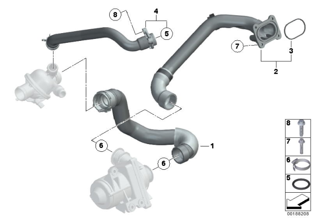 2012 BMW 740Li Cooling System - Water Hoses Diagram 1