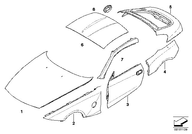 2008 BMW Z4 Right Outer Roof Frame Panel Diagram for 41003427200