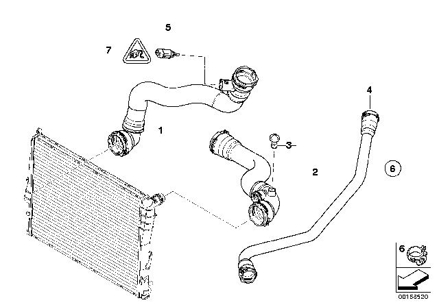 2006 BMW Z4 Upper Radiator Coolant Hose Diagram for 17127537717