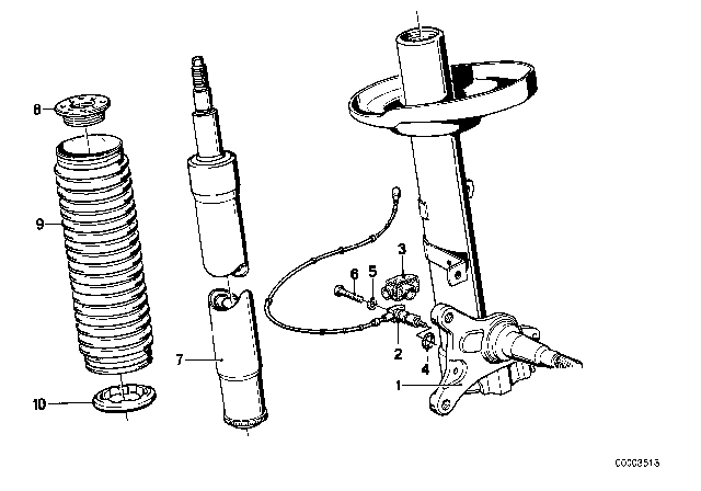 1986 BMW 735i Front Spring Strut / Shock Absorber Diagram