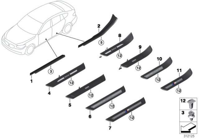 2015 BMW 535i GT xDrive Trim, Entrance, Illuminated, Front Right Diagram for 51477337014