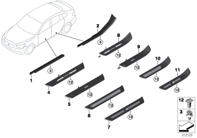 2015 BMW 535i GT xDrive M Trim Piece, Front Right Entry Diagram for 51478051472