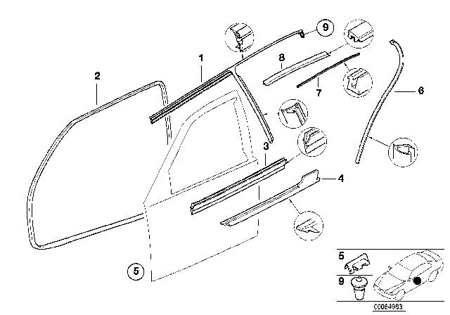 1996 BMW 318ti Inner Right Window Channel Cover Diagram for 51218146240
