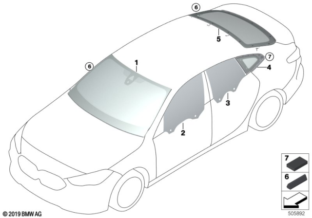 2020 BMW 228i xDrive Gran Coupe Glazing Diagram