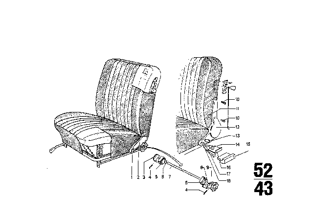 1969 BMW 2002 Reclining. Seat Fitting Left Diagram for 52101813319