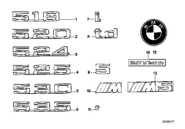 1992 BMW 525i Emblems / Letterings Diagram 1