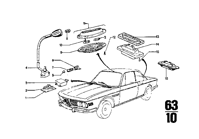 1973 BMW 3.0CS Various Lamps Diagram