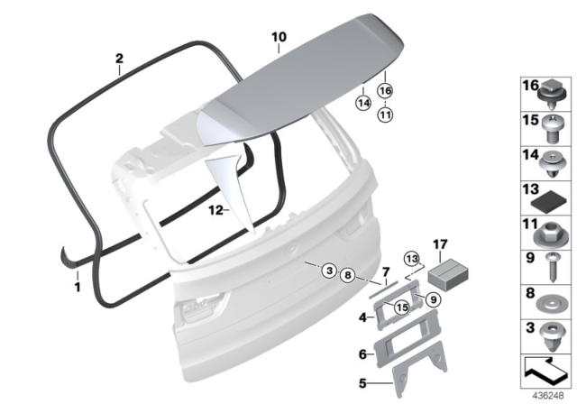 2018 BMW X5 Rear Spoiler With Aerial Primed Diagram for 51317381572