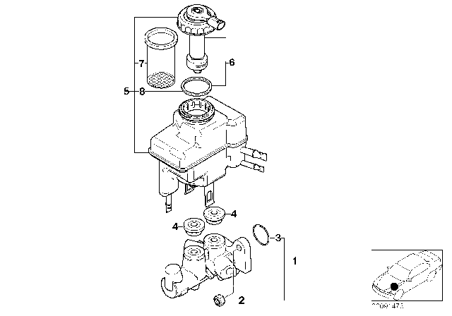 2000 BMW Z8 Brake Master Cylinder / Expansion Tank Diagram