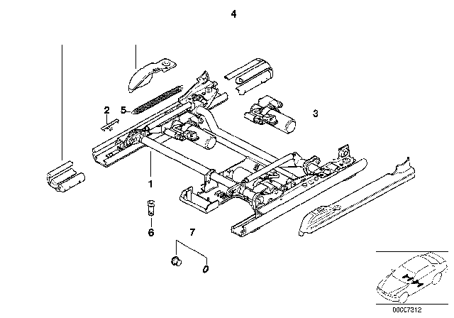 1996 BMW 740iL Front Seat Rail Diagram 1