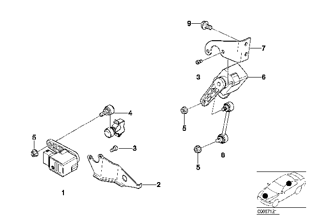 2003 BMW Alpina V8 Roadster Headlight Vertical Aim Control Sensor Diagram