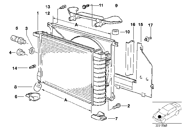 1990 BMW 325i Radiator / Frame Diagram 1