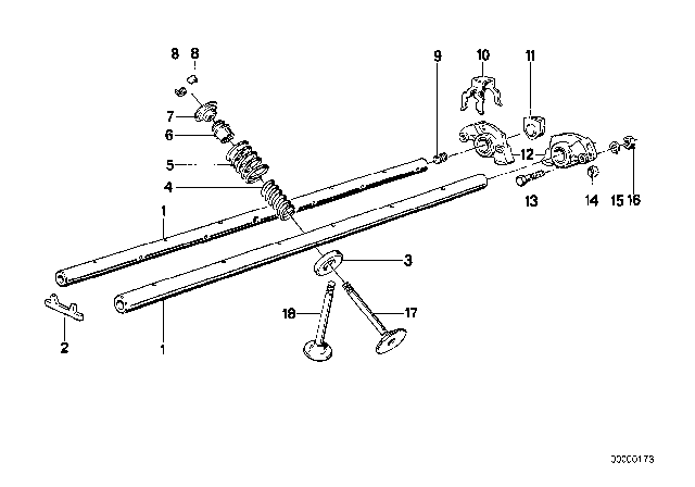 1985 BMW 528e Timing Gear - Rocker Arm / Valves Diagram