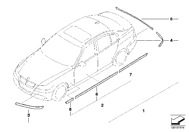 2008 BMW 328xi Moulding Rocker Panels Diagram