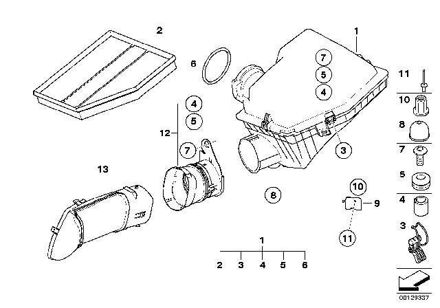 2005 BMW 545i Intake Silencer / Filter Cartridge Diagram