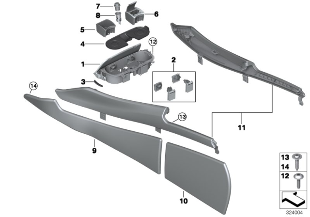 2014 BMW 550i GT Mounted Parts For Centre Console Diagram