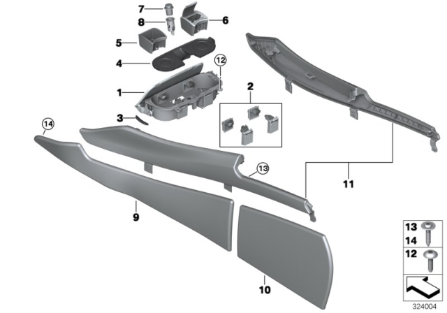 2014 BMW 535i GT Mounted Parts For Centre Console Diagram