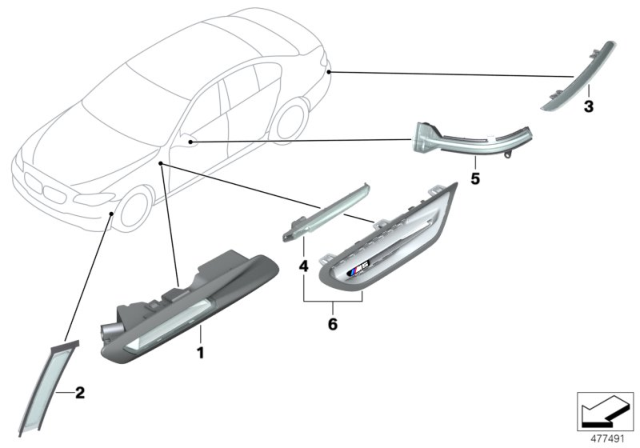 2015 BMW M5 Additional Turn Indicator Lamp, Left Diagram for 51657266475