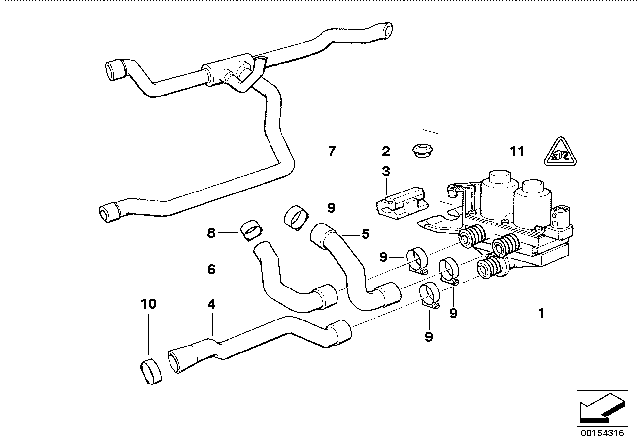 1993 BMW 325i Water Valve / Water Hose Diagram