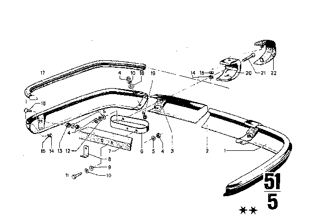 1974 BMW Bavaria Rear Bumper With Mounting Parts Diagram 1