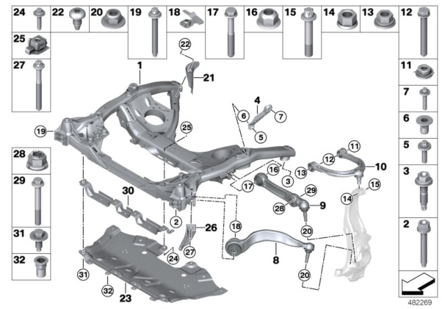 2020 BMW 540i Front Axle Support, Wishbone / Tension Strut Diagram