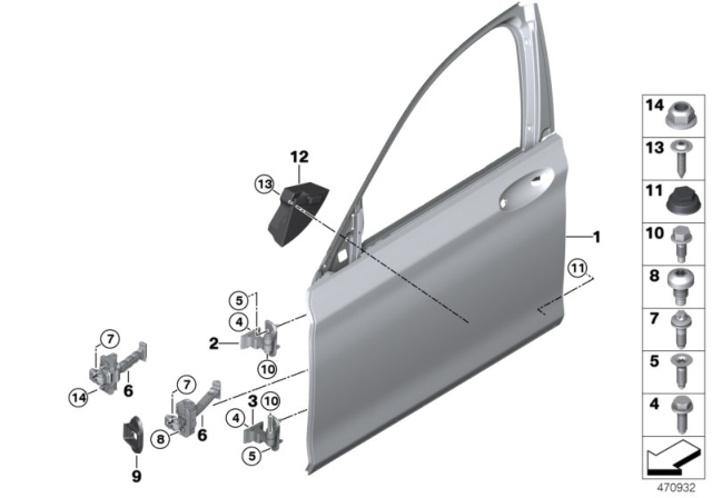 2018 BMW 740i Front Door - Hinge / Door Brake Diagram