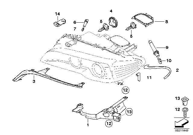 2002 BMW 325Ci Single Components For Headlight Diagram 3