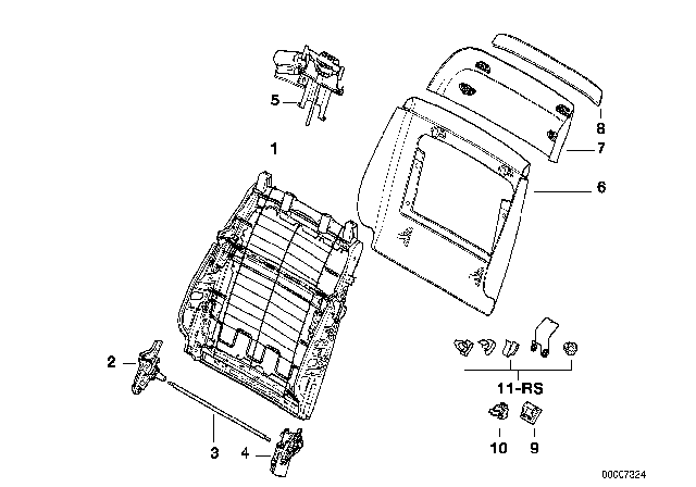 2000 BMW 740iL Front Seat Backrest Frame / Rear Panel Diagram 3