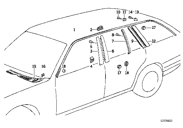 1992 BMW 525i Exterior Trim / Grille Diagram