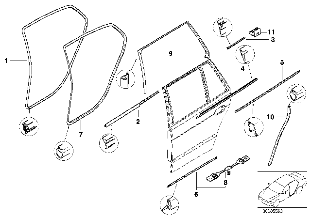 2003 BMW 540i Chest Strip, Exterior Left Rear Diagram for 51228189277