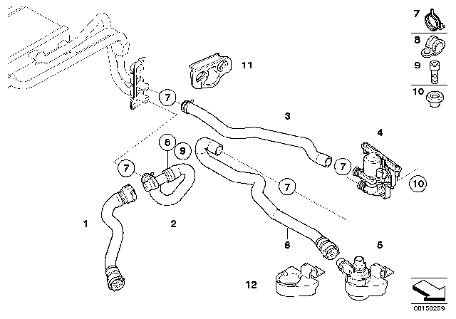 2004 BMW 525i Water Valve / Water Hose Diagram 1