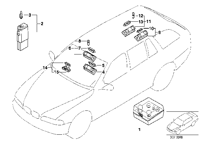 2002 BMW 540i Right Rear Inter.Light And Reading Light Diagram for 63318366434