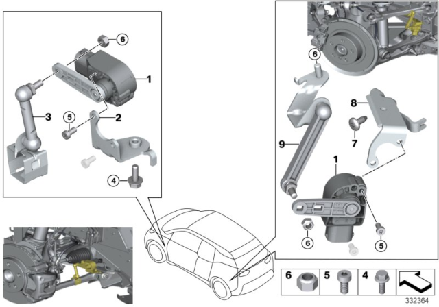 2014 BMW i3 Headlight Vertical Aim Control Sensor Diagram