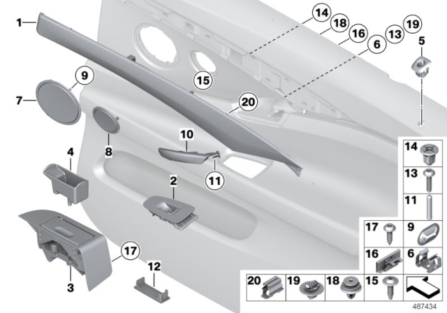 2013 BMW 535i GT Mounting Parts, Door Trim Panel Diagram